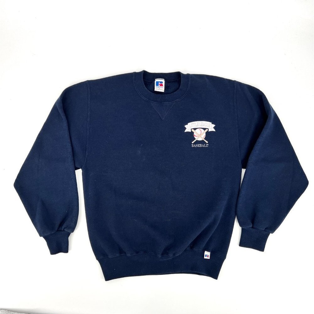 Vintage Little League Baseball Sweatshirt Navy Blue Russell Made‎ in USA Size S